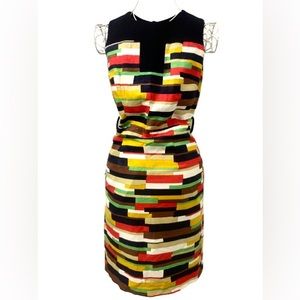 Milly of New York silk linen wool s striped color block dress multi size 2 short